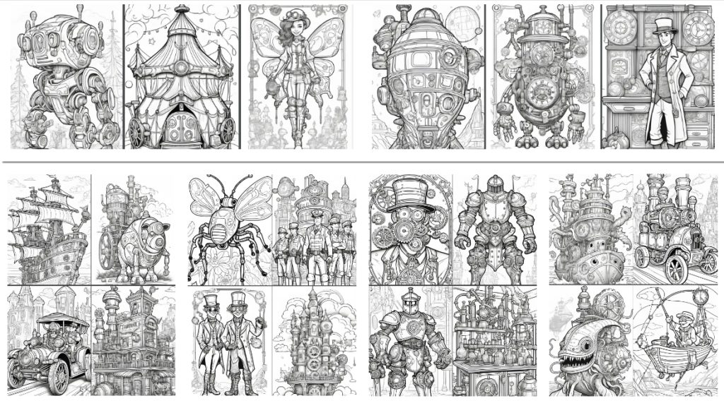 Steampunk-Fantasy-World-Grayscale
